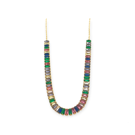 necklace steel gold chain and crystal